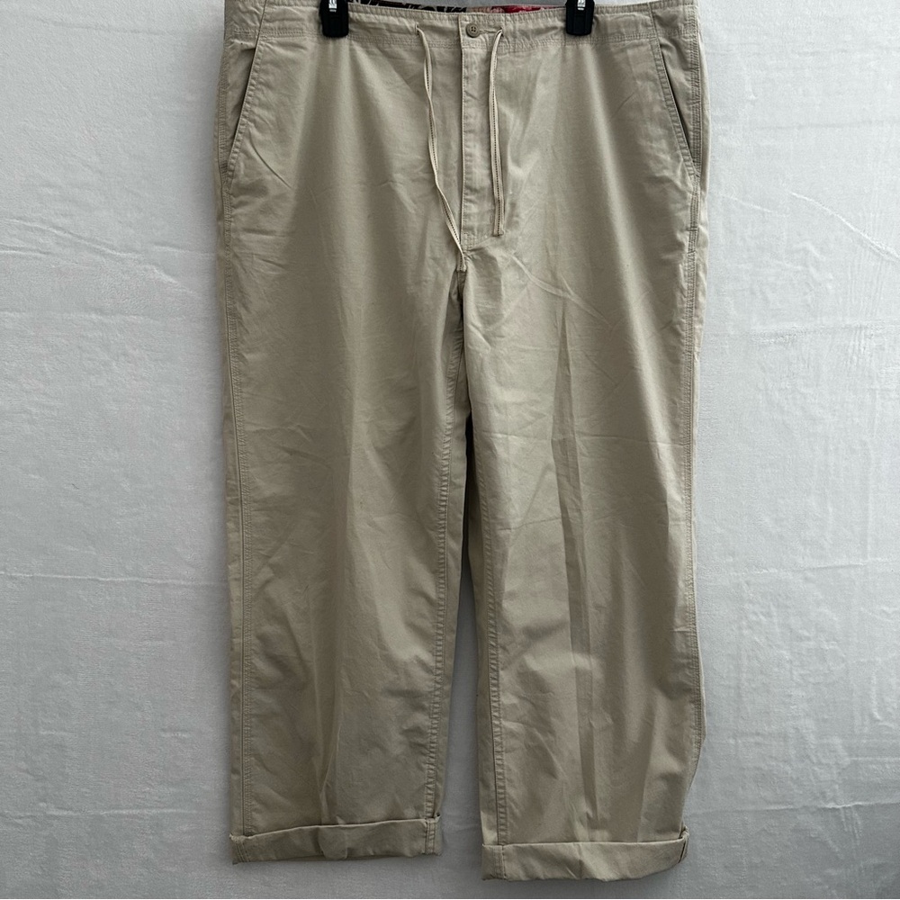 Tommy Hilfiger Khaki Cropped Pants Womens 40x32 Tan Drawstring Floral Lined